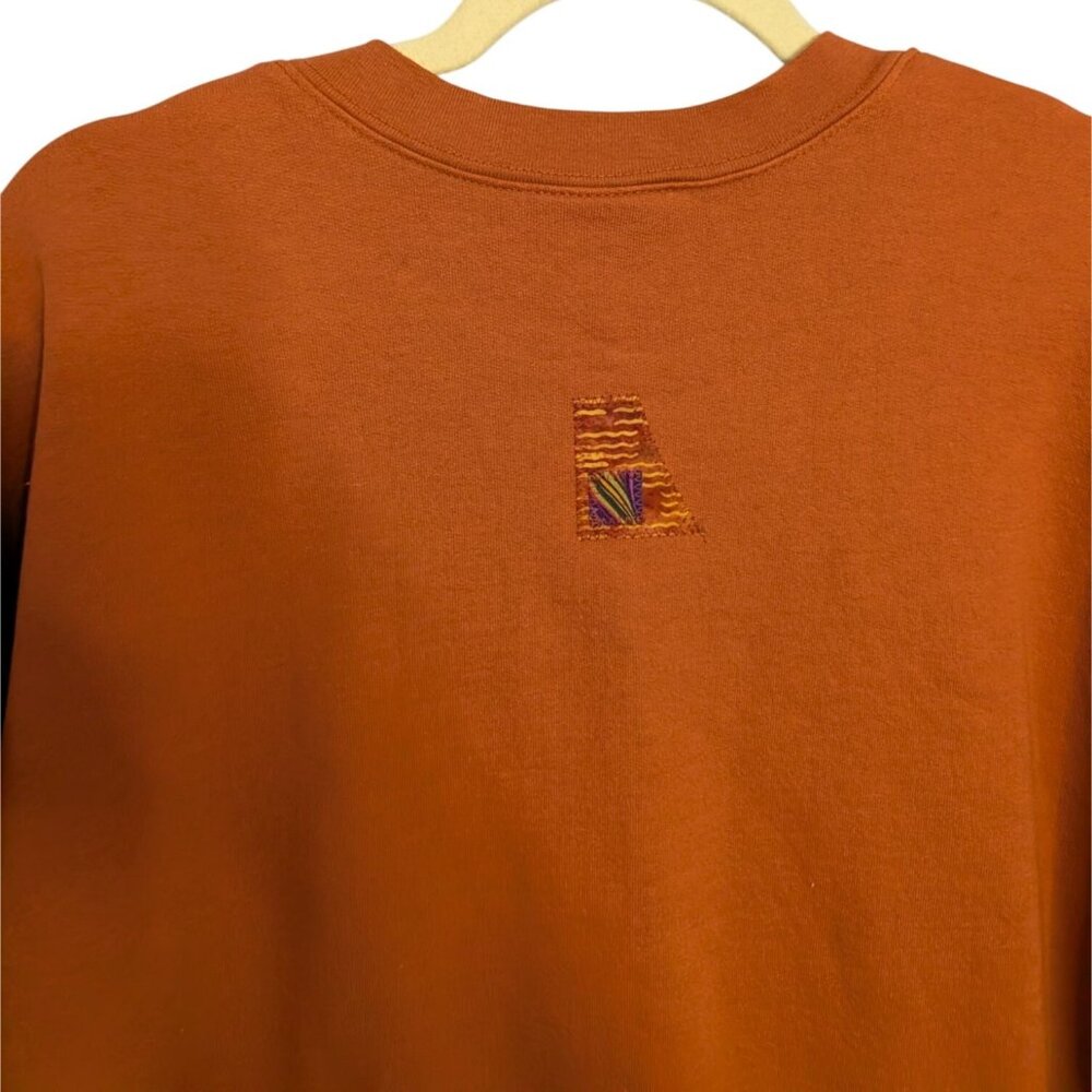 Nu Views Rust Orange XXL Long-Sleeve Top Abstract Patchwork vintage 80s Western - Picture 9 of 14
